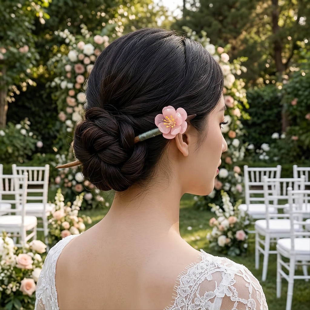 Chinese-style Gentle Pink Peach Blossom Wooden Hairpin